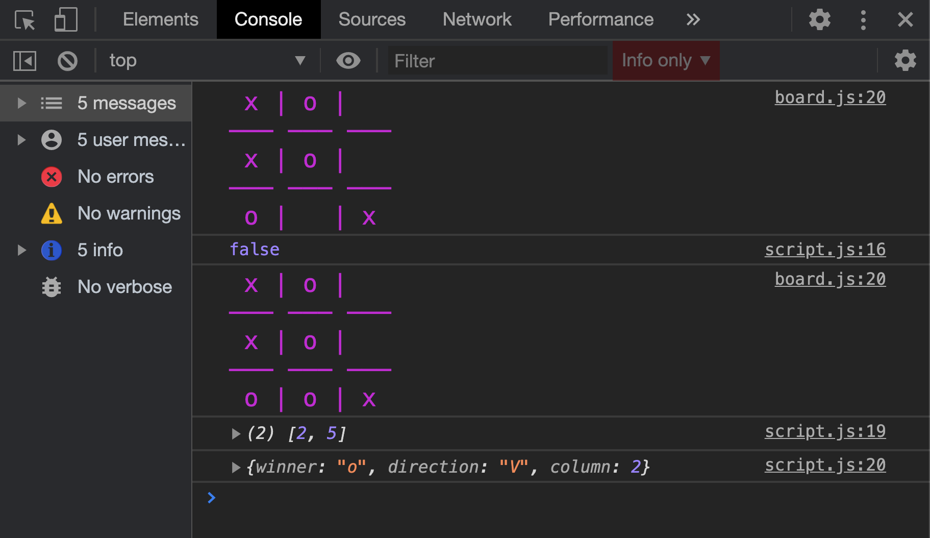 Image showing methods testing results in the browser's console.